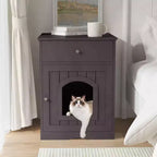 Meuble de litière pour chat avec tiroirs, meuble cache-litière, station de toilettage en bois pour chats pour chambres et salons