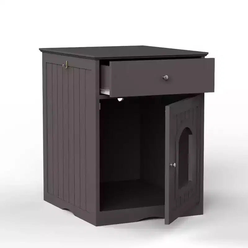 Cat Litter Box Furniture with Drawers, Concealed Litter Box Cabinet, Wooden Cat Grooming Station for Bedrooms and Living Rooms