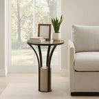 Table d'appoint, guéridon ou table de chevet pour la maison – Plateau élégant en marbre avec piédestal cylindrique en pierre pour grands ou petits espaces – Bronze et cuivre 24