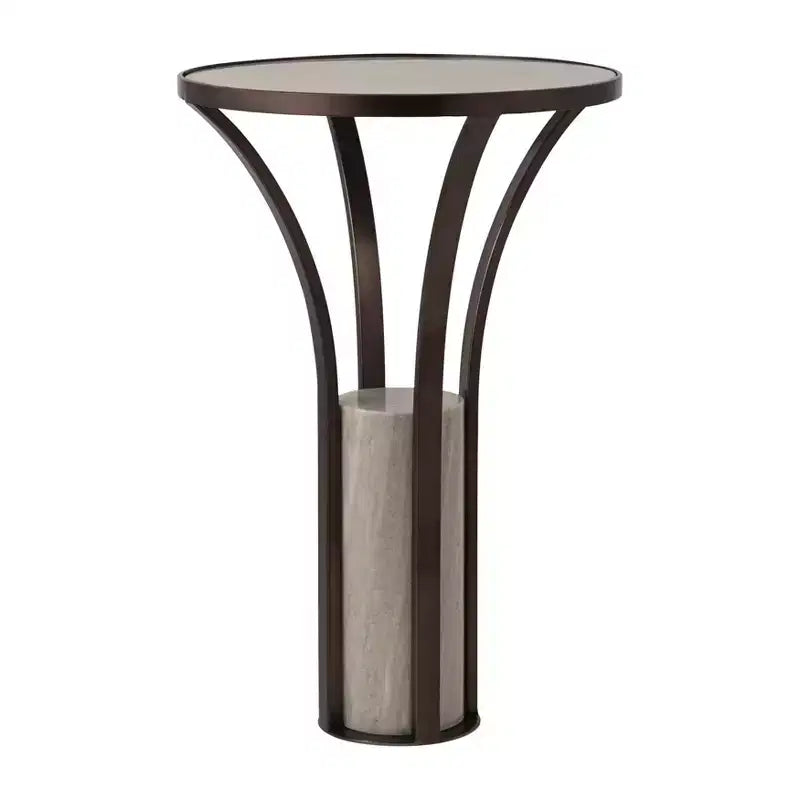 Table d'appoint, guéridon ou table de chevet pour la maison – Plateau élégant en marbre avec piédestal cylindrique en pierre pour grands ou petits espaces – Bronze et cuivre 24