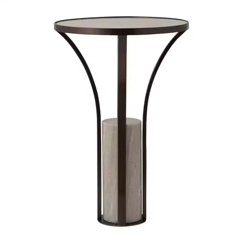 Table d'appoint, guéridon ou table de chevet pour la maison – Plateau élégant en marbre avec piédestal cylindrique en pierre pour grands ou petits espaces – Bronze et cuivre 24