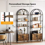 VINGLI Vitrine voûtée, Bibliothèque avec portes de rangement, Étagère à 5 niveaux, Élégante pour salon, salle à manger, bureau, salle d'étude, Marron rustique