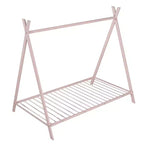 Lit cabane simple, cadre de lit en métal avec tente, lit cabane au sol avec lattes pour enfants, filles, garçons, aucun sommier tapissier requis