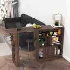 Meuble de salle à manger hauteur comptoir avec rangement, porte en verre cannelé et plateau rotatif à 3 étagères, meuble de bar moderne pour salle à manger et salon