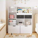 Kids Storage Cabinet, Wood Bookcase with 4 Drawer, Storage Bookshelf, Toddler Storage Box Organizer for Bedroom, Playroom, Kids Room