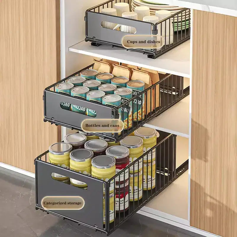 Tiroirs coulissants pour garde-manger, étagères de rangement à tiroirs, organisateur de placard coulissant, robuste sous évier pour armoires de cuisine, salle de bain, noir, petit, 2 PCS