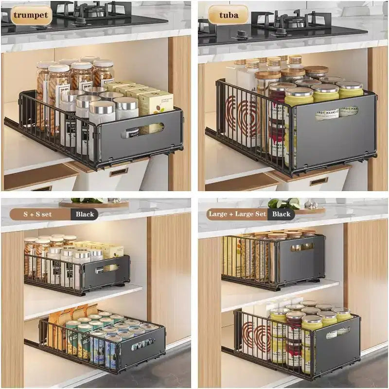 Tiroirs coulissants pour garde-manger, étagères de rangement à tiroirs, organisateur de placard coulissant, robuste sous évier pour armoires de cuisine, salle de bain, noir, petit, 2 PCS