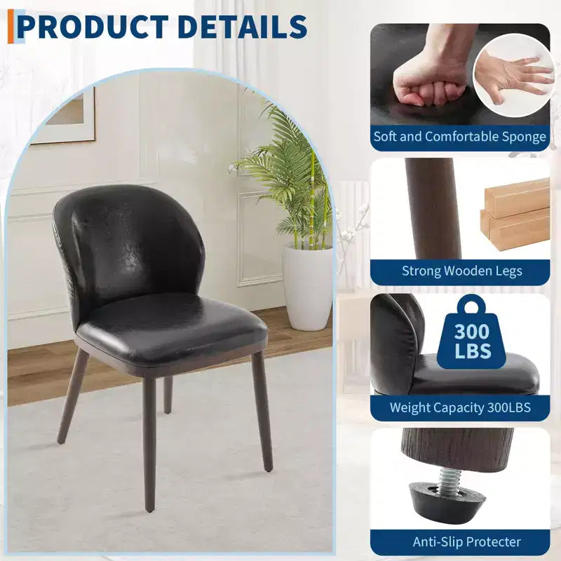Lot de deux chaises de salle à manger, assises rembourrées, pieds en bois, design ergonomique, capacité de poids de 120 kg, idéales pour les salles à manger.