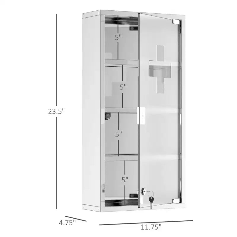 Meuble haut 4 niveaux avec porte vitrée verrouillable et cadre en acier inoxydable, inclut 2 clés, idéal pour la maison, l'appartement, la salle de bain