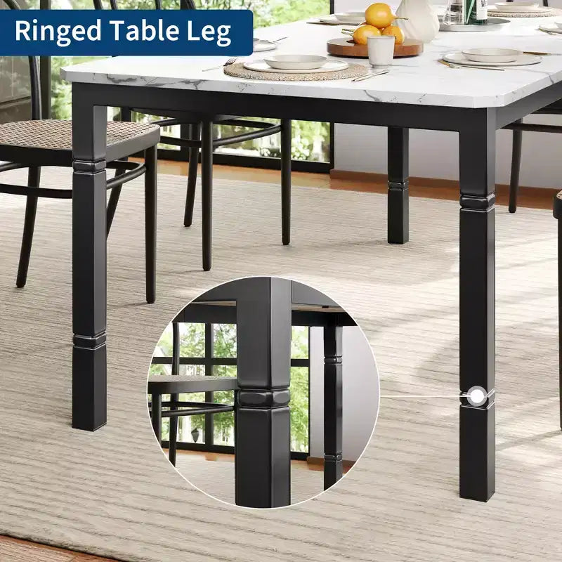 Grande table à manger, pour 6 à 8 personnes - Table à manger rectangulaire en bois, style ferme moderne, avec pieds robustes en métal, adaptée aux salles à manger.
