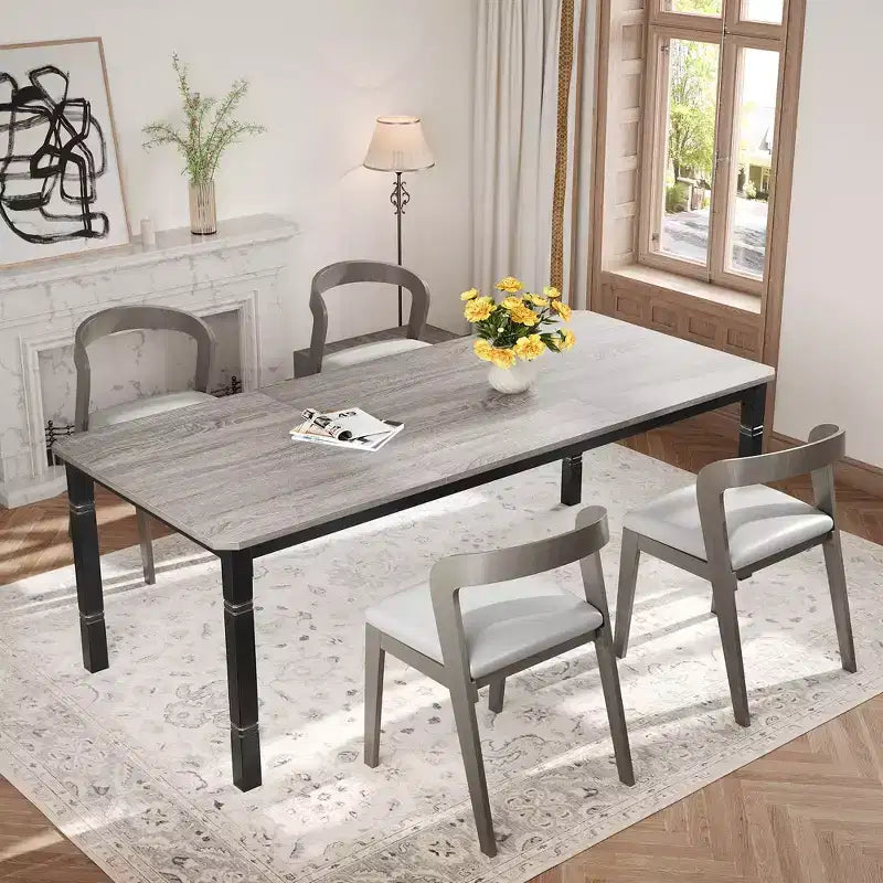 Grande table à manger, pour 6 à 8 personnes - Table à manger rectangulaire en bois, style ferme moderne, avec pieds robustes en métal, adaptée aux salles à manger.