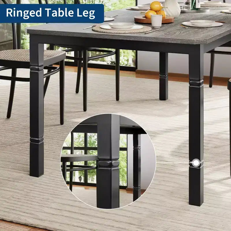 Grande table à manger, pour 6 à 8 personnes - Table à manger rectangulaire en bois, style ferme moderne, avec pieds robustes en métal, adaptée aux salles à manger.