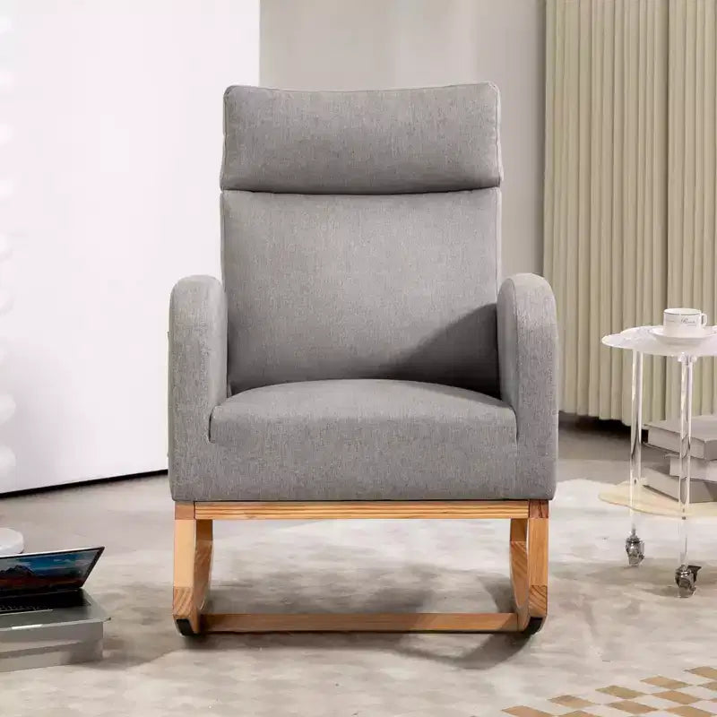 Fauteuil à bascule pour chambre d'enfant, Fauteuil à bascule rembourré pour chambre d'enfant avec pieds en bois d'hévéa, dossier haut confortable, poches latérales, fauteuil