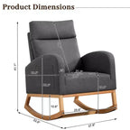 Fauteuil à bascule pour chambre d'enfant, Fauteuil à bascule rembourré pour chambre d'enfant avec pieds en bois d'hévéa, dossier haut confortable, poches latérales, fauteuil