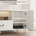 Meuble TV COZONY avec lumières LED, Table console TV rétro avec 2 compartiments de rangement et 1 tiroir, Meuble de divertissement pour salon