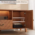Meuble TV COZONY avec lumières LED, Table console TV rétro avec 2 compartiments de rangement et 1 tiroir, Meuble de divertissement pour salon