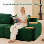 153 Canapé sectionnel modulaire moderne en U pour salon, tissu velours côtelé, canapé 4 places avec assise profonde et 2 poufs mobiles, couleur camel