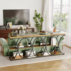 39 Table d'entrée industrielle, console 3 niveaux, table de canapé avec cadre en métal circulaire, table d'appoint avec étagères de rangement en bois, pour salon