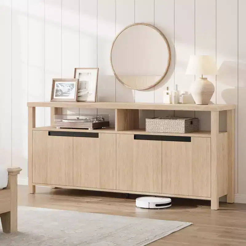 Meuble TV de ferme pour téléviseur de 70 pouces, meuble de divertissement de 160 cm de long avec rangement et étagère ouverte, grand meuble TV, table console média moderne et haute.