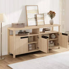Meuble TV de ferme pour téléviseur de 70 pouces, meuble de divertissement de 160 cm de long avec rangement et étagère ouverte, grand meuble TV, table console média moderne et haute.