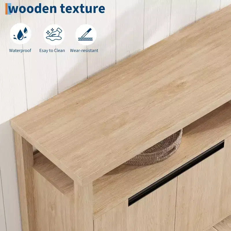 Meuble TV de ferme pour téléviseur de 70 pouces, meuble de divertissement de 160 cm de long avec rangement et étagère ouverte, grand meuble TV, table console média moderne et haute.