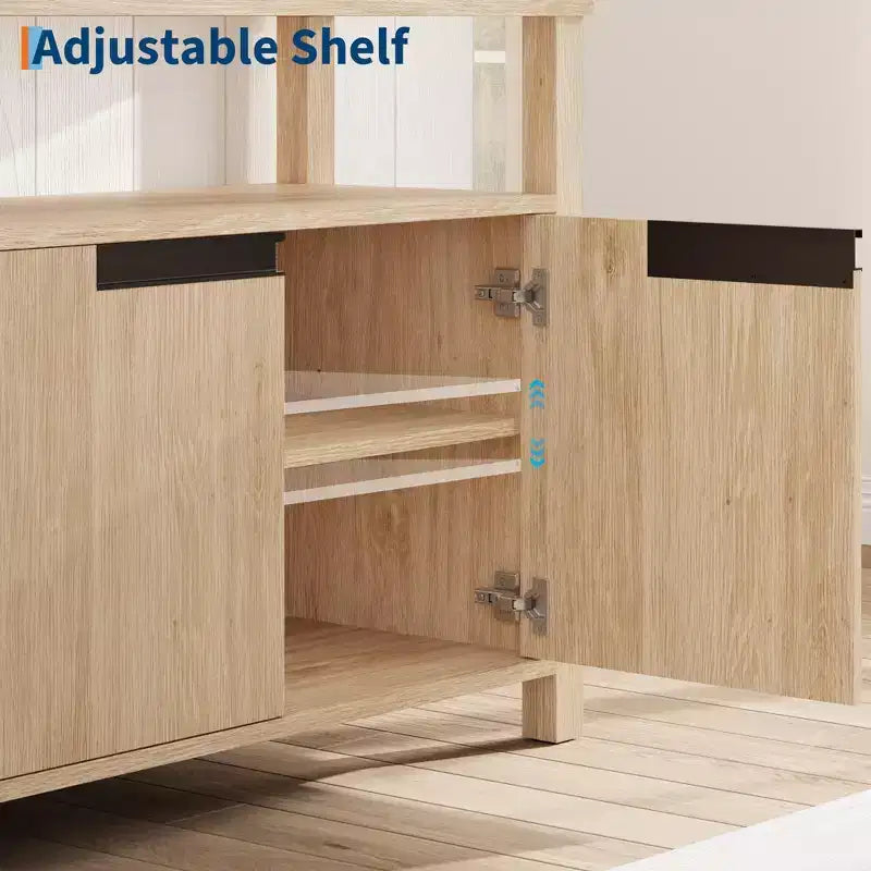Meuble TV de ferme pour téléviseur de 70 pouces, meuble de divertissement de 160 cm de long avec rangement et étagère ouverte, grand meuble TV, table console média moderne et haute.