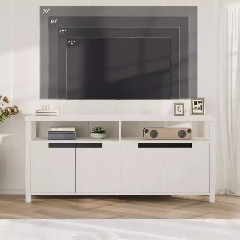 Meuble TV de ferme pour téléviseur de 70 pouces, meuble de divertissement de 160 cm de long avec rangement et étagère ouverte, grand meuble TV, table console média moderne et haute.