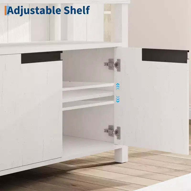 Meuble TV de ferme pour téléviseur de 70 pouces, meuble de divertissement de 160 cm de long avec rangement et étagère ouverte, grand meuble TV, table console média moderne et haute.