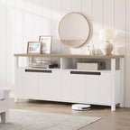 Meuble TV de ferme pour téléviseur de 70 pouces, meuble de divertissement de 160 cm de long avec rangement et étagère ouverte, grand meuble TV, table console média moderne et haute.