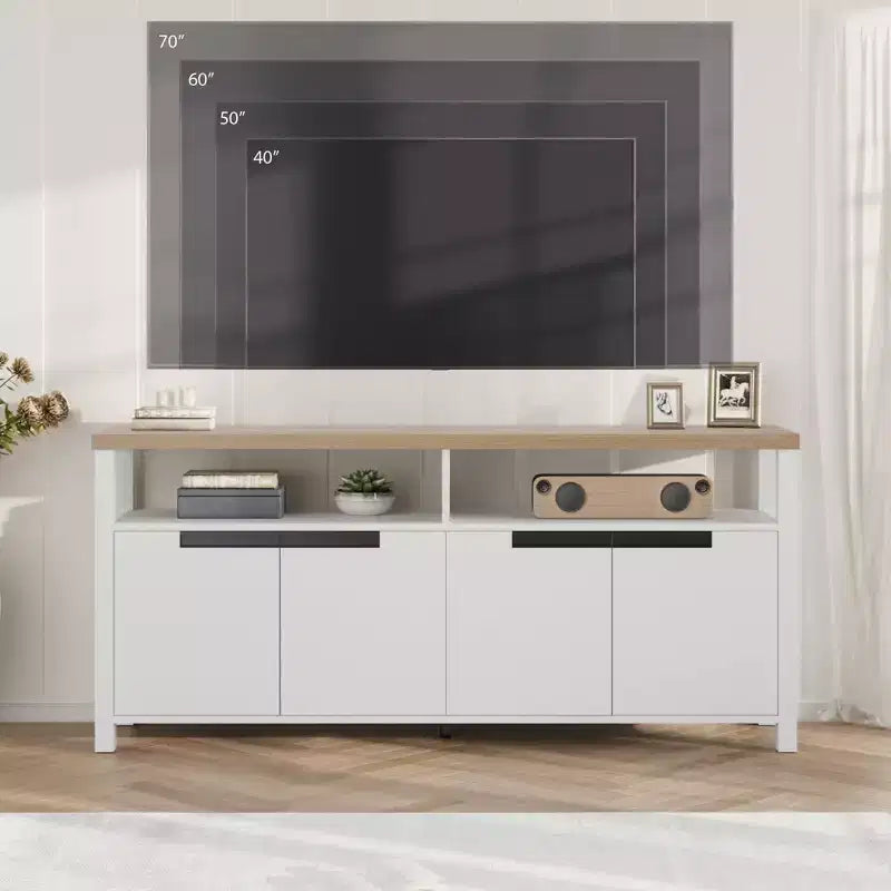Meuble TV de ferme pour téléviseur de 70 pouces, meuble de divertissement de 160 cm de long avec rangement et étagère ouverte, grand meuble TV, table console média moderne et haute.