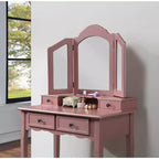 Coiffeuse et tabouret en bois Sanlo, Or rose