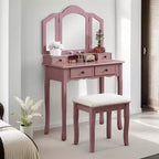 Coiffeuse et tabouret en bois Sanlo, Or rose