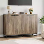 Bahut-Crédence Moderne de 55" avec 4 Portes et Base Métallique, Étagères Réglables - Meuble Bar d'Appoint pour Salle à Manger