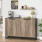 Bahut-Crédence Moderne de 55" avec 4 Portes et Base Métallique, Étagères Réglables - Meuble Bar d'Appoint pour Salle à Manger
