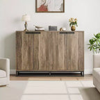 Bahut-Crédence Moderne de 55" avec 4 Portes et Base Métallique, Étagères Réglables - Meuble Bar d'Appoint pour Salle à Manger