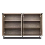 Bahut-Crédence Moderne de 55" avec 4 Portes et Base Métallique, Étagères Réglables - Meuble Bar d'Appoint pour Salle à Manger
