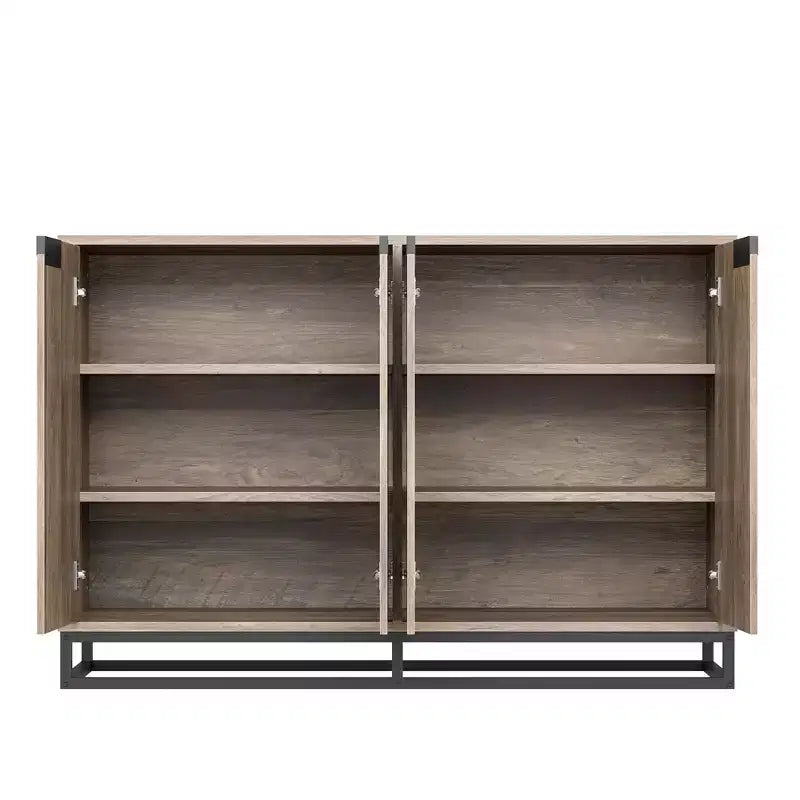 Bahut-Crédence Moderne de 55" avec 4 Portes et Base Métallique, Étagères Réglables - Meuble Bar d'Appoint pour Salle à Manger