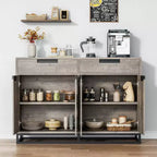 Bahut-Crédence Moderne de 55" avec 4 Portes et Base Métallique, Étagères Réglables - Meuble Bar d'Appoint pour Salle à Manger