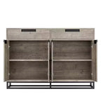 Bahut-Crédence Moderne de 55" avec 4 Portes et Base Métallique, Étagères Réglables - Meuble Bar d'Appoint pour Salle à Manger