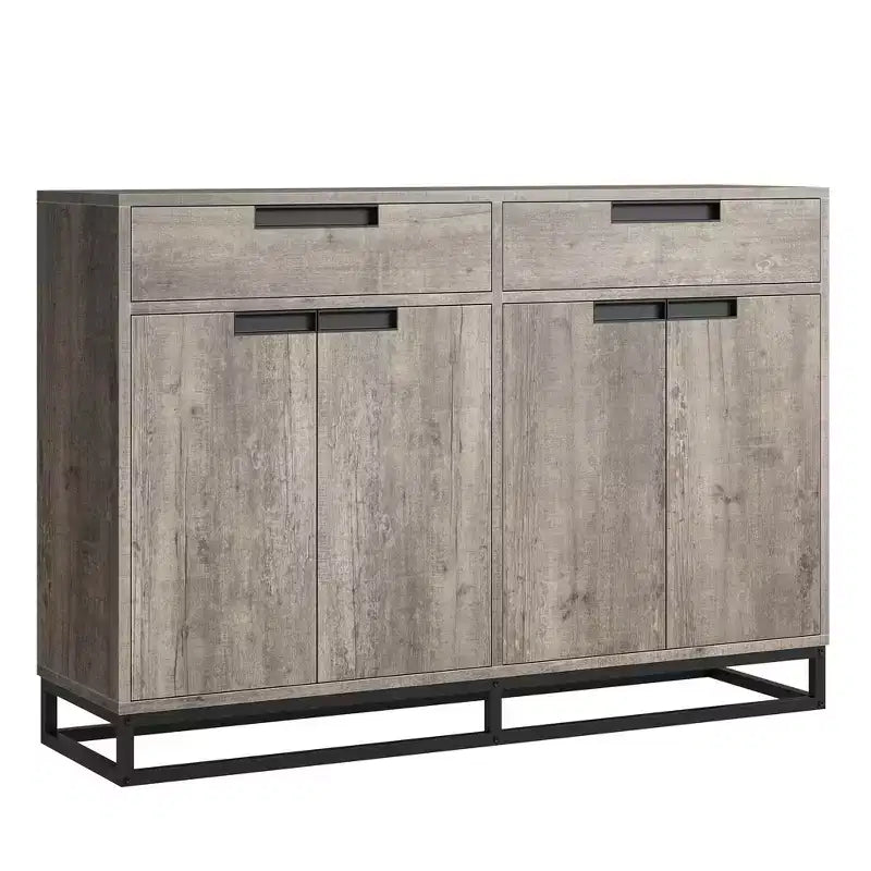 Bahut-Crédence Moderne de 55" avec 4 Portes et Base Métallique, Étagères Réglables - Meuble Bar d'Appoint pour Salle à Manger