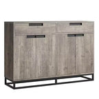 Bahut-Crédence Moderne de 55" avec 4 Portes et Base Métallique, Étagères Réglables - Meuble Bar d'Appoint pour Salle à Manger