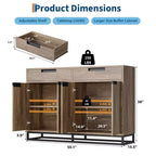 Bahut-Crédence Moderne de 55" avec 4 Portes et Base Métallique, Étagères Réglables - Meuble Bar d'Appoint pour Salle à Manger