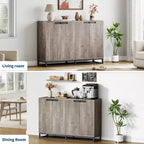 Bahut-Crédence Moderne de 55" avec 4 Portes et Base Métallique, Étagères Réglables - Meuble Bar d'Appoint pour Salle à Manger