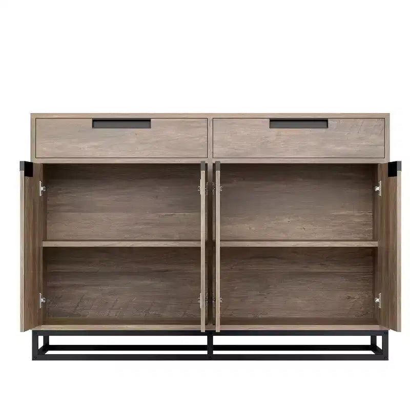 Bahut-Crédence Moderne de 55" avec 4 Portes et Base Métallique, Étagères Réglables - Meuble Bar d'Appoint pour Salle à Manger