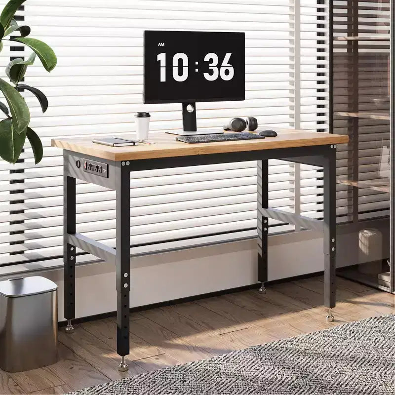 Établi en bambou et bois, console d'entrée, table basse, meuble de rangement, établi en bois de 48x24 pouces, établi de garage, établi robuste