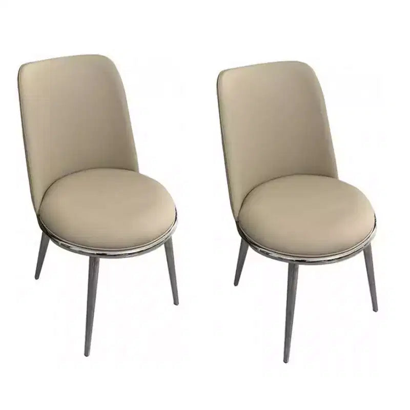 Lot de 2 chaises de salle à manger Royal Hampton, métal argenté, assise ronde en similicuir taupe