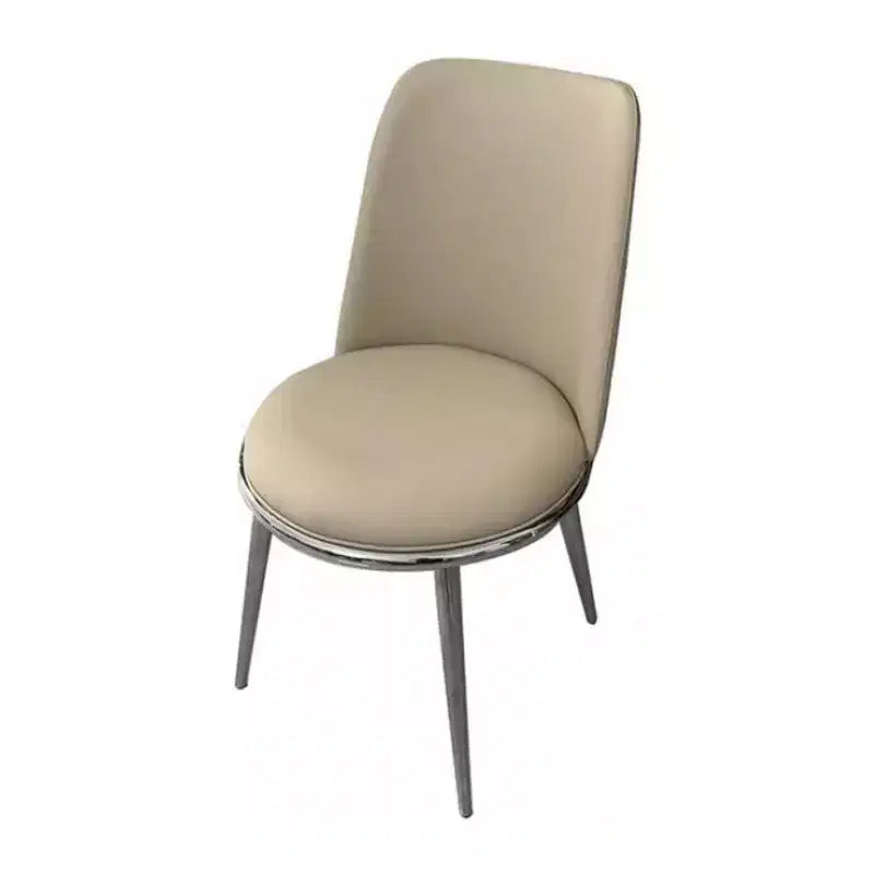 Lot de 2 chaises de salle à manger Royal Hampton, métal argenté, assise ronde en similicuir taupe