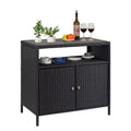 Outdoor Wicker Storage Cabinet with Shelving Unit Double-Door Waterproof Wicker Bar Table Ideal for Patios, Poolsides, and Gardens