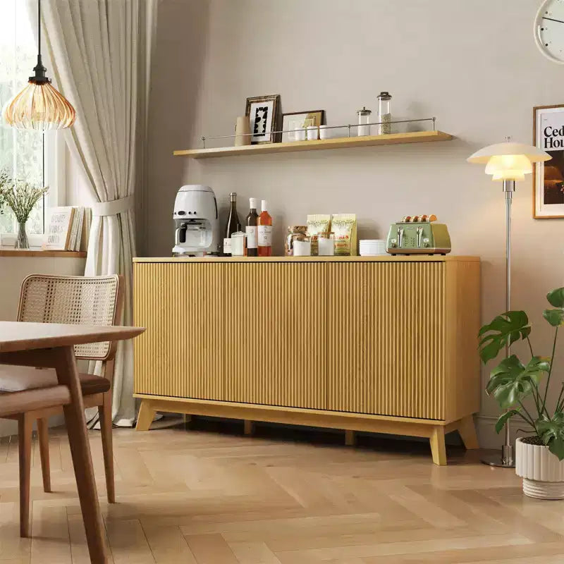 GustoWave 58 – Buffet bahut de ferme moderne avec portes incurvées – Meuble de rangement en bois pour salle à manger, console de bar à café, salon