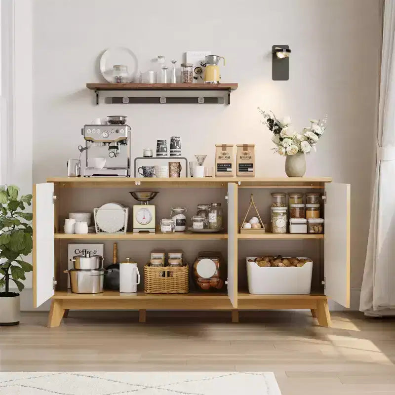 GustoWave 58 – Buffet bahut de ferme moderne avec portes incurvées – Meuble de rangement en bois pour salle à manger, console de bar à café, salon